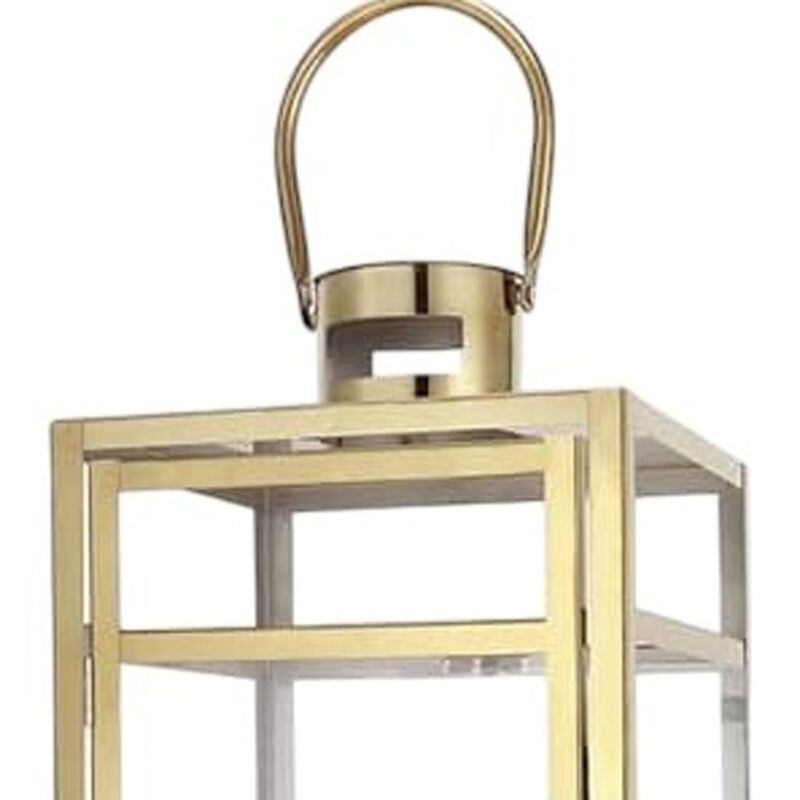 HomeRoots Set of Three Clear And Gold Glass And Stainless Steel Tabletop Lantern Candle Holders image number 4