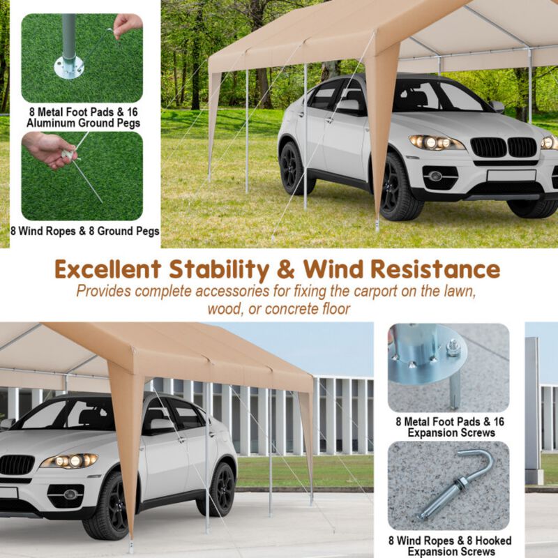 10'x20' Heavy Duty Carport with Steel Frame and Detachable Sidewalls image number 7