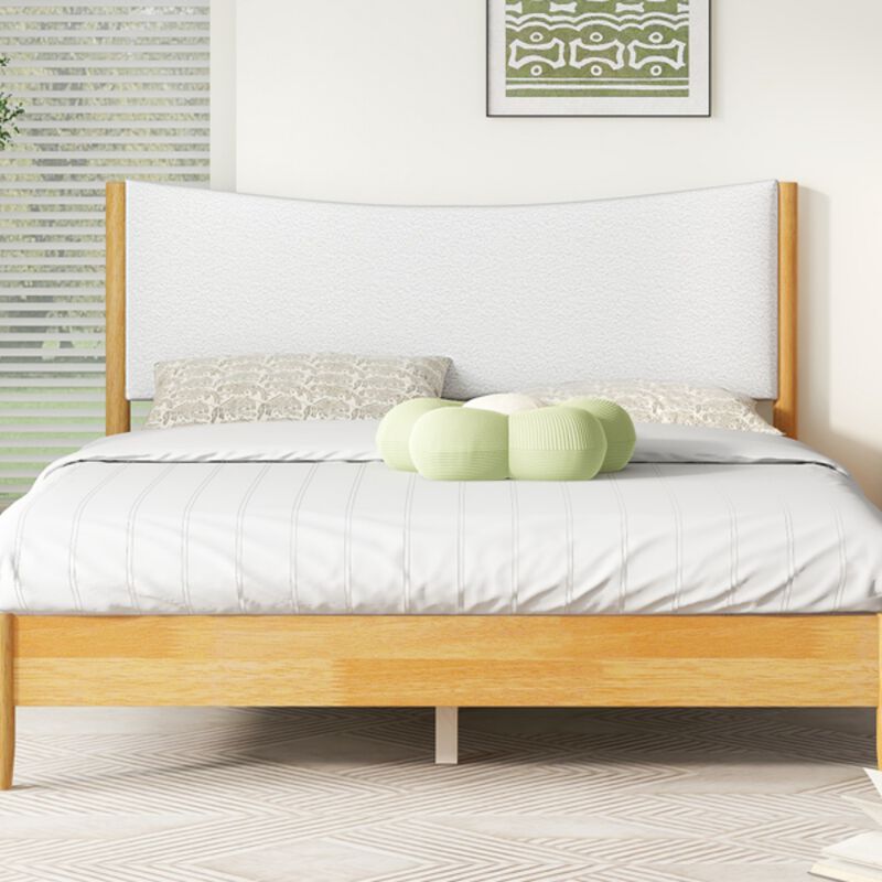 Whisen Queen Rubber Wooden Bed with Boucle Upholstered Headboard, Enhanced by Support Feet image number 6