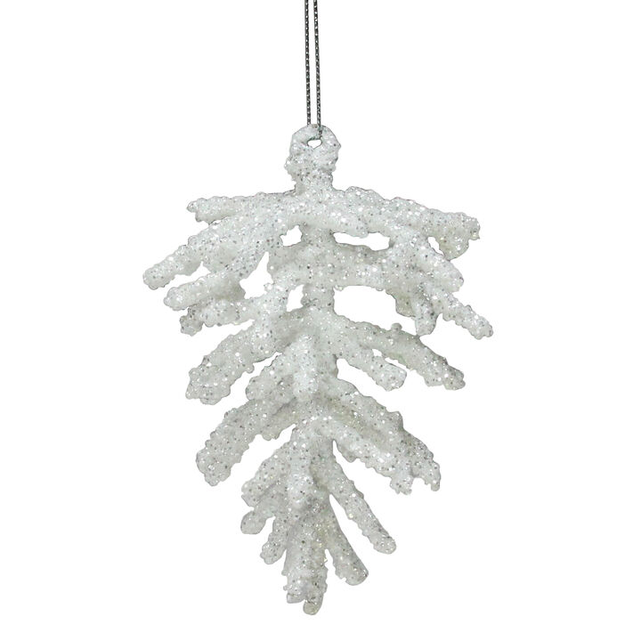 5" White and Silver Glitter Pine Cone Christmas Ornament
