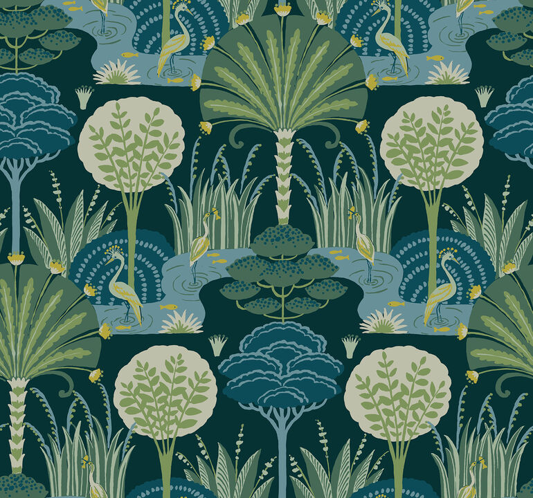 Mandeville Teal Tropical Paradise Wallpaper