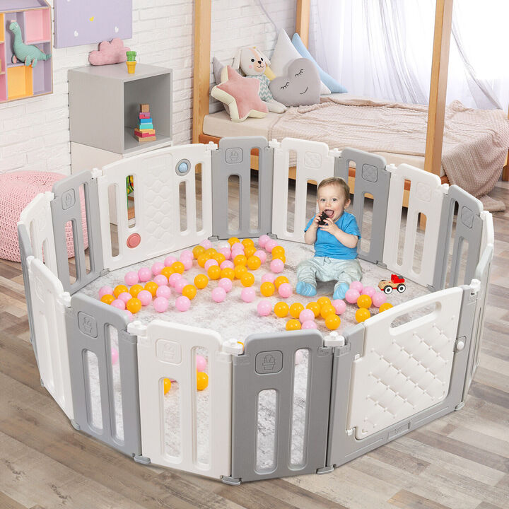 16 Panels Baby Safety Playpen with Drawing Board - Grey
