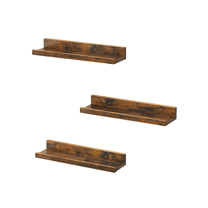 Hivvago Set of 3 Rustic Brown Wall Shelves