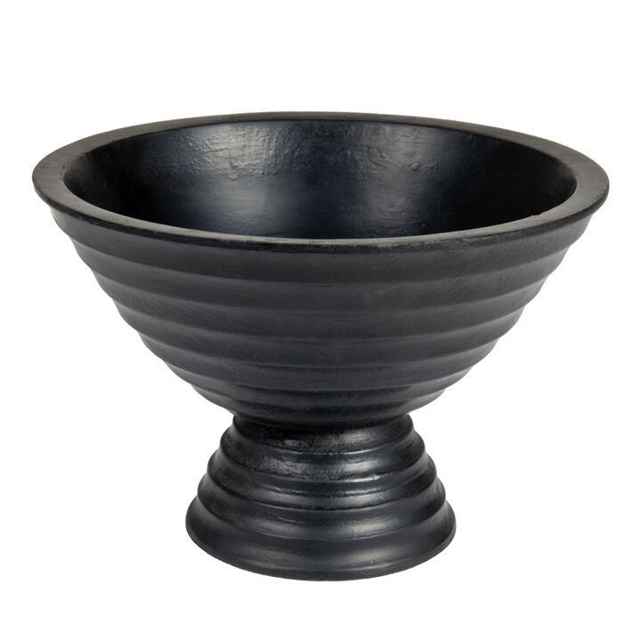 Boho Wood Pedestal Serving Bowl, Light Brown Finish