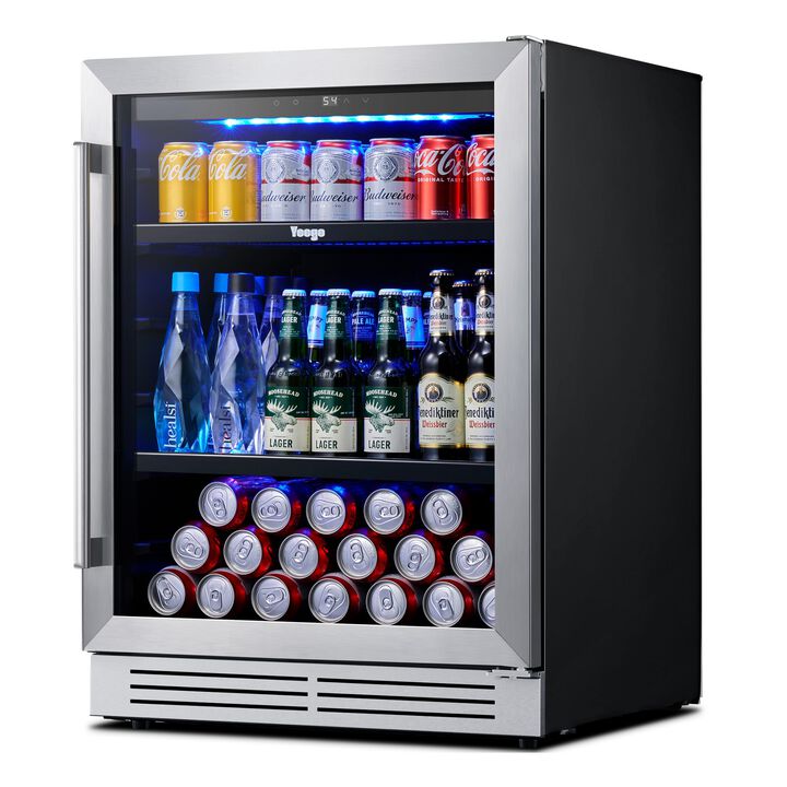 Beverage Refrigerator Cooler - 24 inch 180 Cans Mini Fridge with Glass Door, 34-54 ℉ Built-in Beverage Fridge