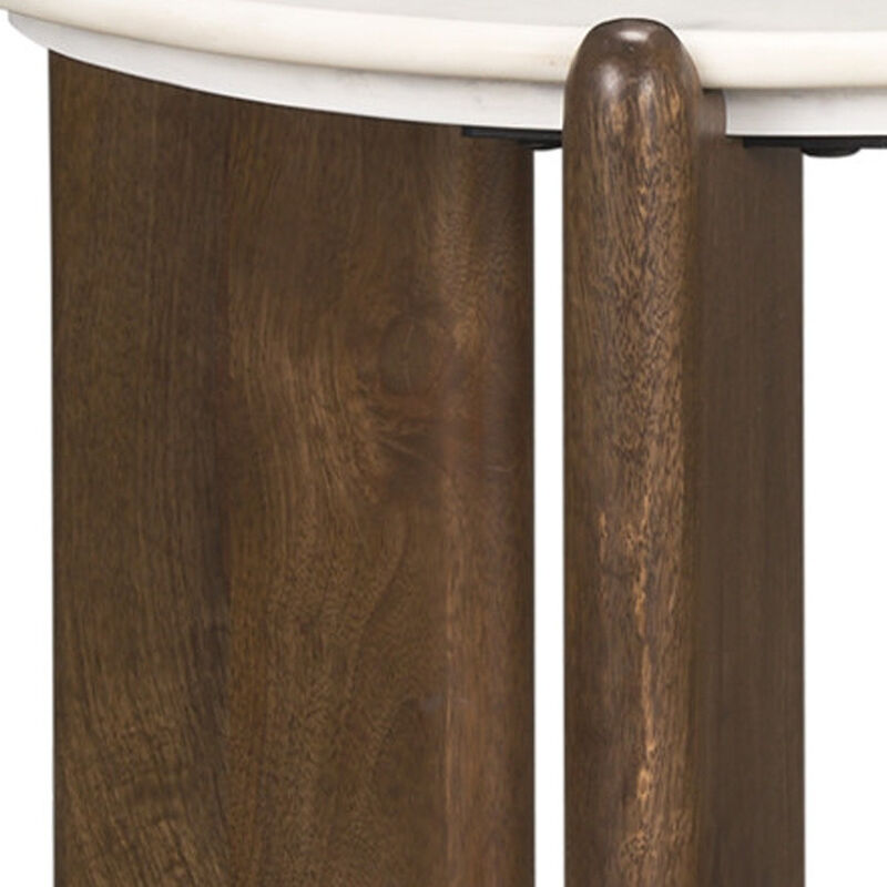 HomeRoots 20" White And Brown Marble And Solid Wood End Table image number 4
