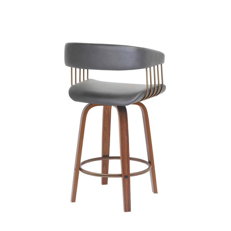 HomeRoots Faux Leather Counter Stool with Armrests and Bucket Seat image number 3
