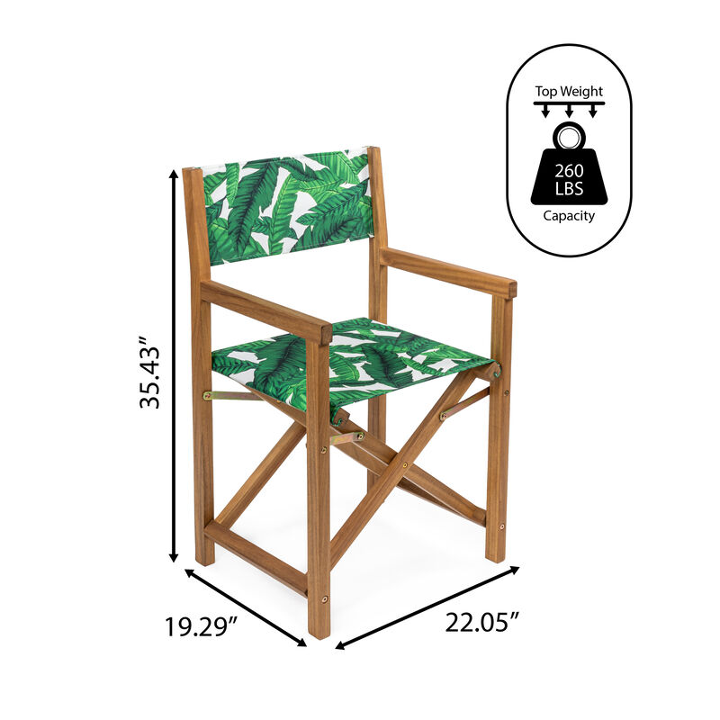 Cukor Classic Vintage Outdoor Acacia Wood Folding Director Chair with Canvas Seat, Green Leaf/Teak Brown (Set of 2)