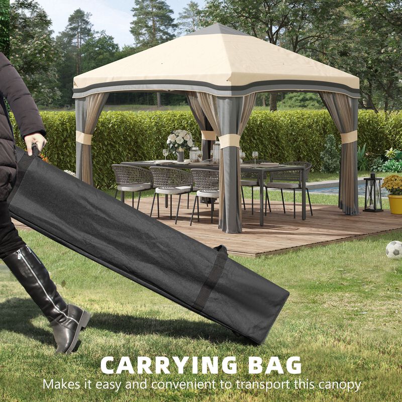 Beige Outdoor Shelter: 10x10 Pop Up Canopy with Netting & Accessories