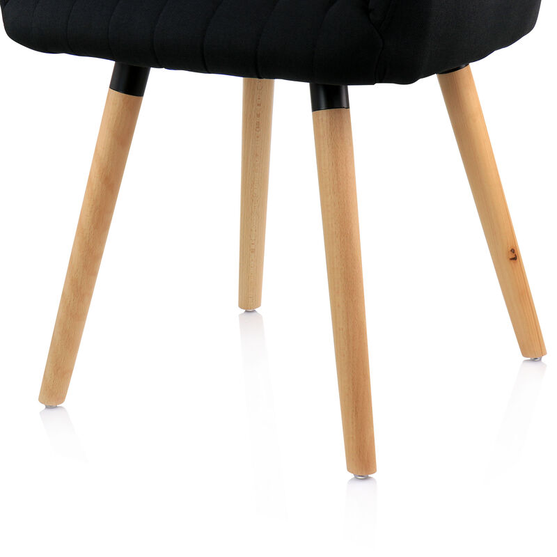 Elama 2 Piece Fabric Tufted Chair in Black with Wooden Legs