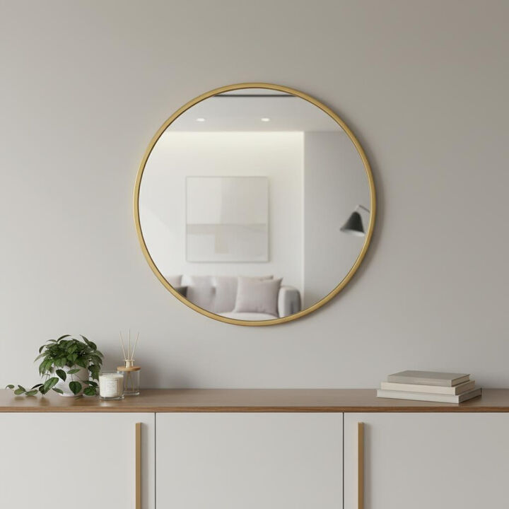 HomeRoots 24" Gold Aluminum Round Framed Accent Mirror