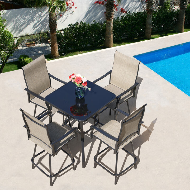 Sour Citrus 5-Piece Outdoor Bar Set with All Weather Textilene Bar Stools