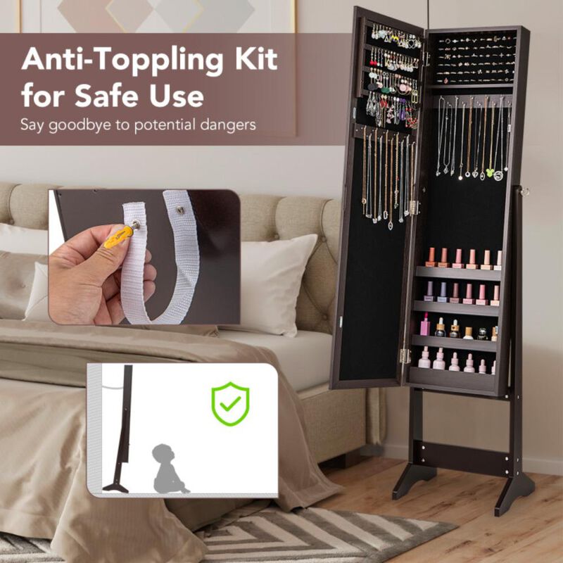 Hivvago Mirrored Standing Jewelry Cabinet Storage Box