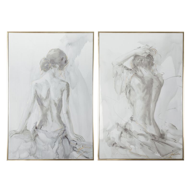 Tia 33 x 49 Hanging Wall Art Portrait Set of 2, Gray Feminine Figure Sketch image number 0