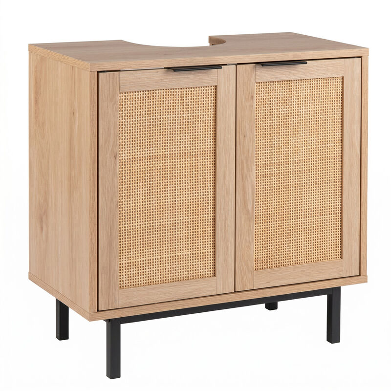 Modern Bathroom Vanity Cabinet with Rattan Doors and Cut-Out image number 0