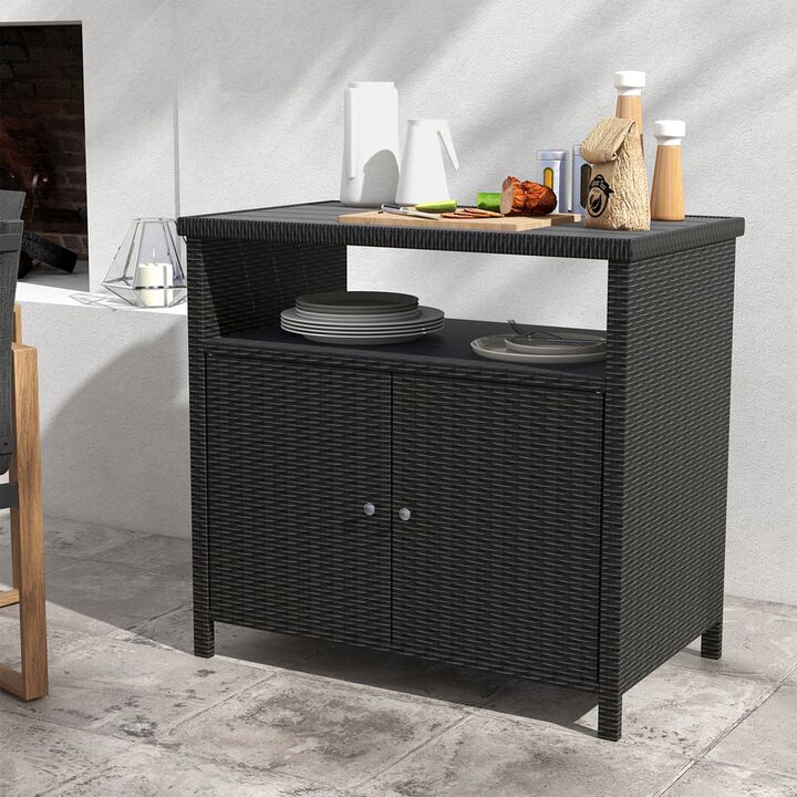 Mondawe Removable Rattan Dining Cabinet with UV-Resistant Handwoven Resin & Multi Functional Storage