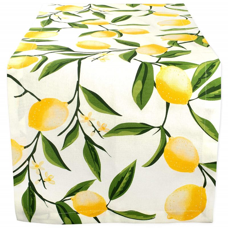 72" Green and Yellow Lemon Printed Rectangular Table Runner image number 1