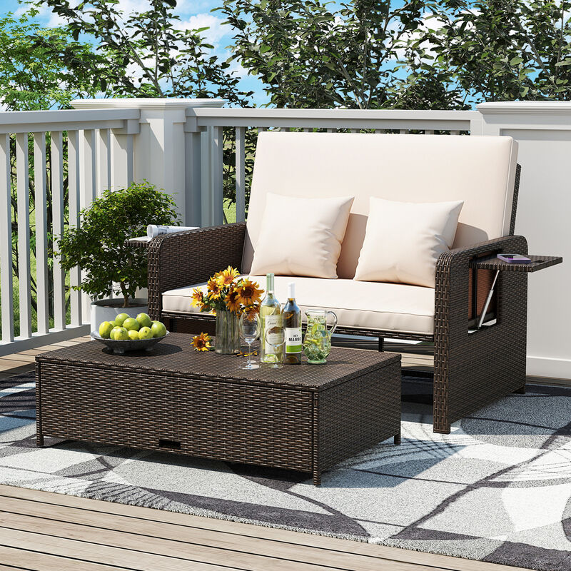 Rattan Adjustable Patio Daybed Set with Cushions and Storage Ottoman image number 5