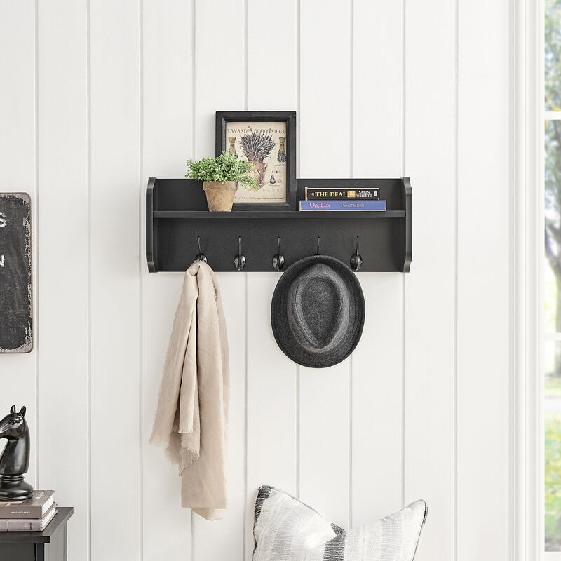Utility Coat Rack Wall Shelf Organizer with Hooks