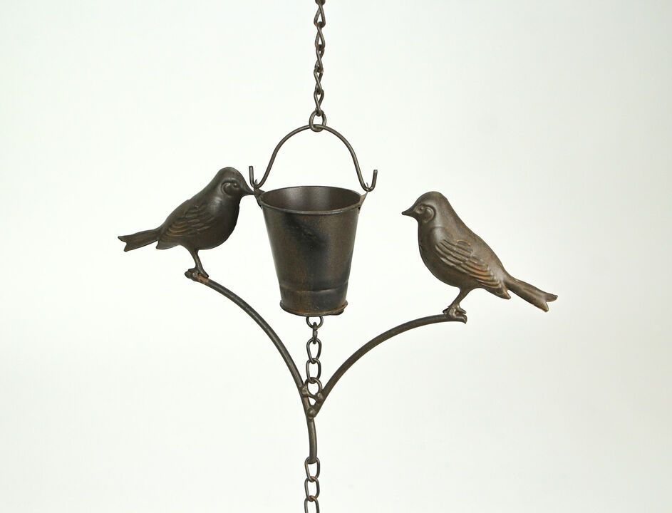 78 Inch Dark Brown Metal Rain Chain Decorative Bird Patio Decor Garden Accent