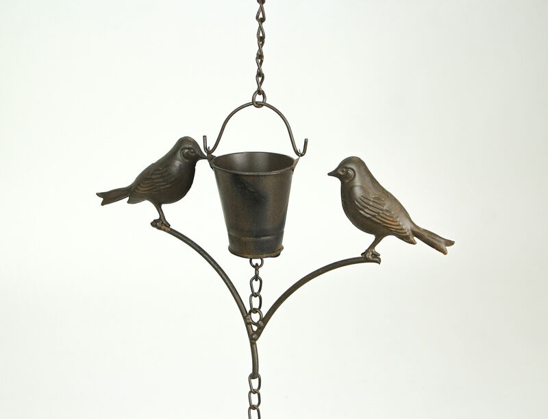 78 Inch Dark Brown Metal Rain Chain Decorative Bird Patio Decor Garden Accent image number 1