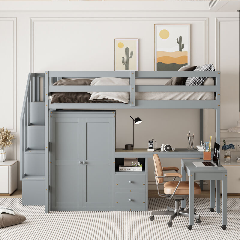 Merax Loft Bed with Desk and Wardrobe