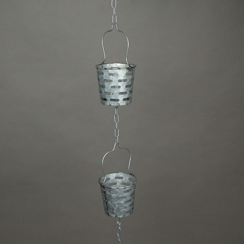 74 Inch Galvanized Metal Olive Bucket Rain Chain Gutter Home Downspout Accent image number 3