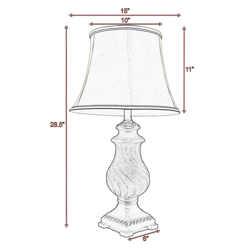 29 Inch Table Lamp, Traditional Round Beige Fabric Shade, Brown Plinth Base - Benzara image number 4