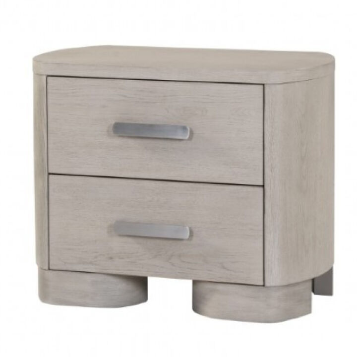 Celly Nightstand with USB Ports and 2 Drawers, Modern White Oak Wood