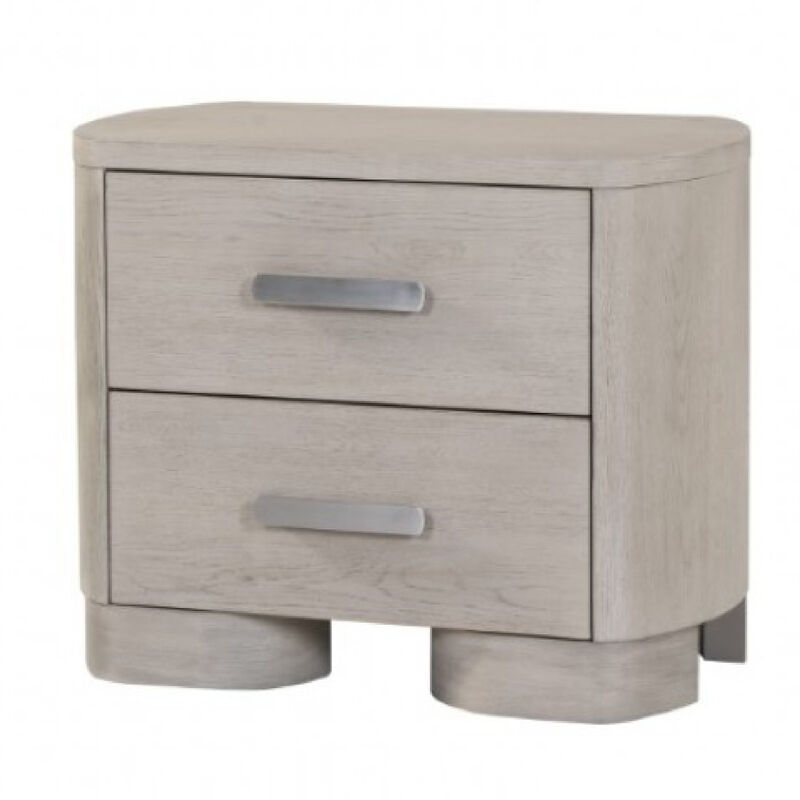 Celly Nightstand with USB Ports and 2 Drawers, Modern White Oak Wood