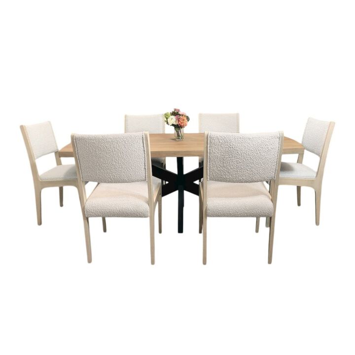 Logan 82 Dining Table, with 6 Ash Ivory Boucle Dining Chairs