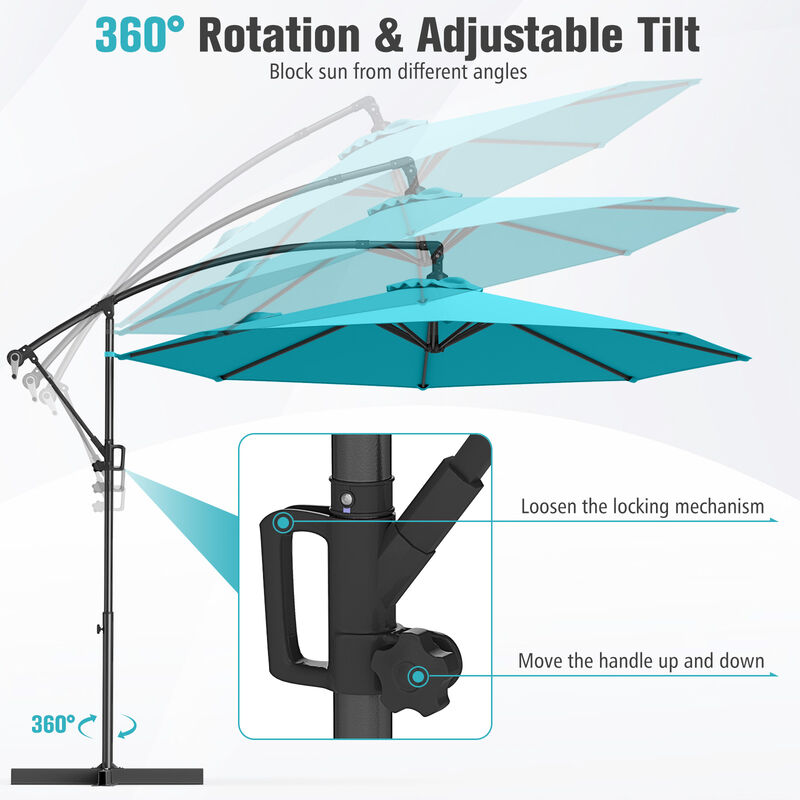 Offset Hanging Patio Umbrella with Base – Infinite Tilt Cantilever Design