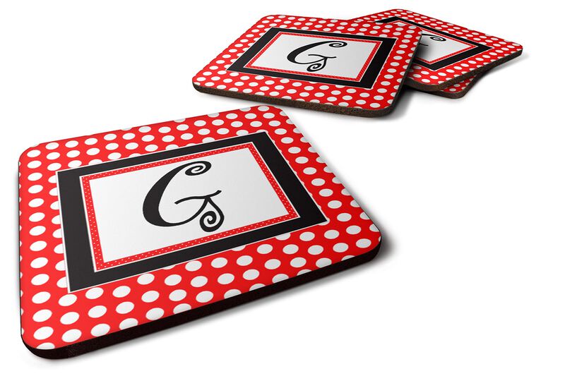 Caroline's Treasures CJ1012-GFC Monogram-Red Black Polka Dots Foam Coasters (Set of 4), Initial Letter G, 3.5 H x 3.5 W, Multicolor