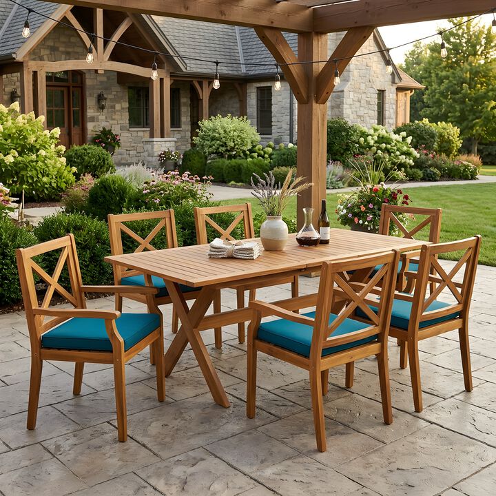 Pemkle 7 Pieces Acacia Wood Outdoor Dining Set