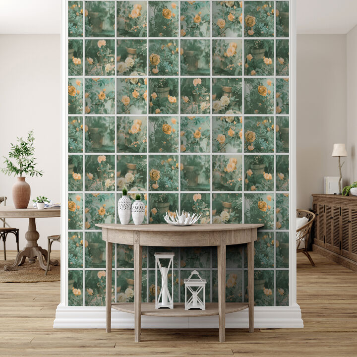 Rose Garden Window Trompe L'Oeil Wallpaper