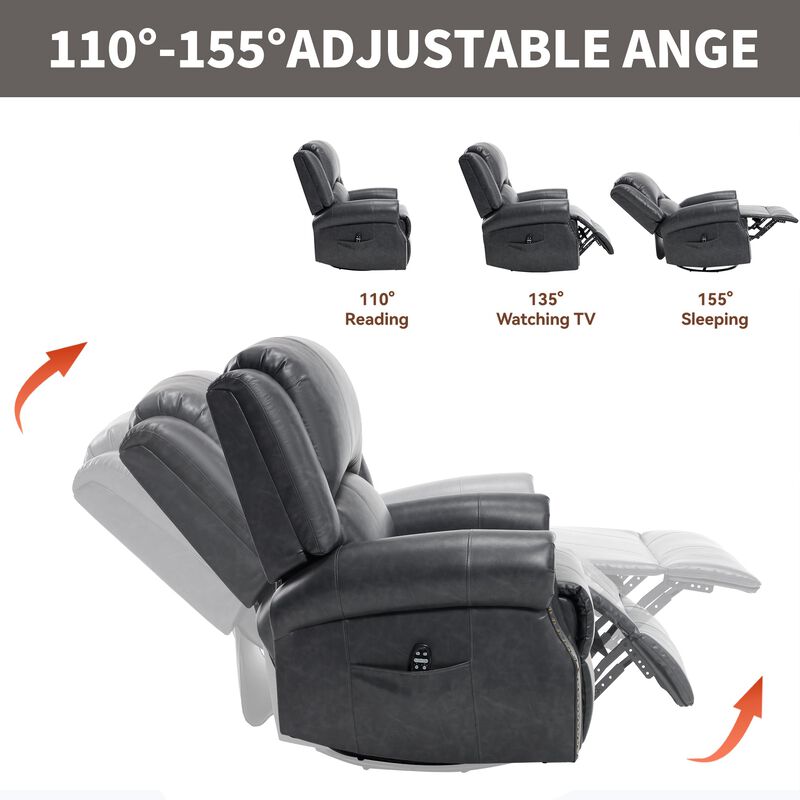 Faux Leather Recliner Chair Rocker Swivel Chair Manual Recliner with Heat & Massage image number 7