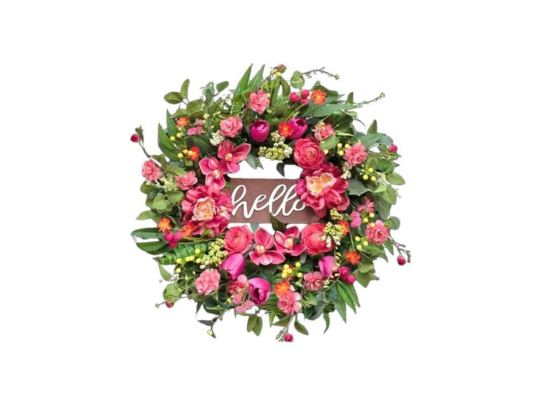 Spring Wreaths Front Door 24 Inch Hello Sign Artificial Summer Wreath Pink Peony image number 0