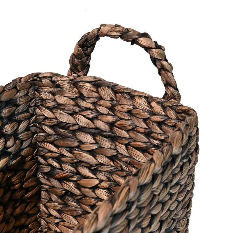 Clara Farmhouse Classic Handwoven Hyacinth Rectangle Storage Floor Baskets with Handles