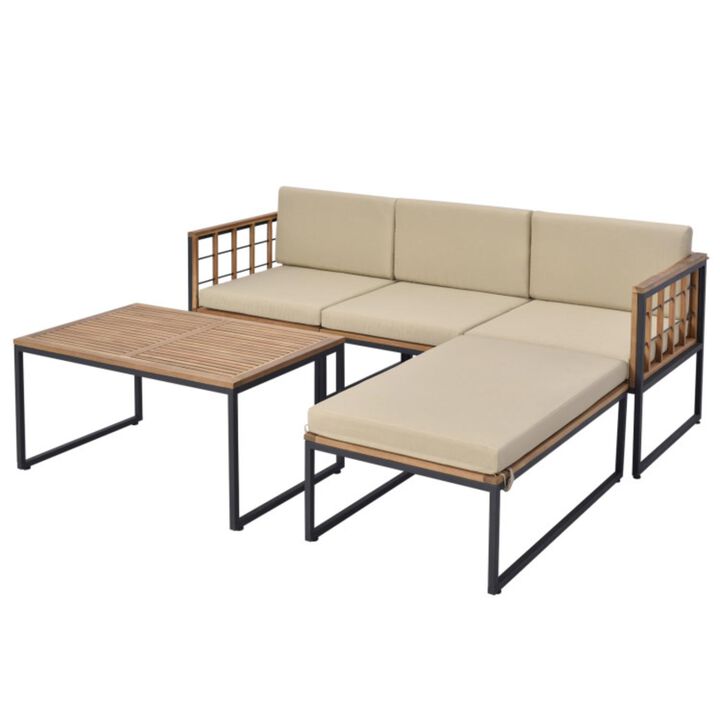 Hivvago 5 Pieces Patio Furniture Set Acacia Wood Sectional Set with Heavy-Duty Metal Frame
