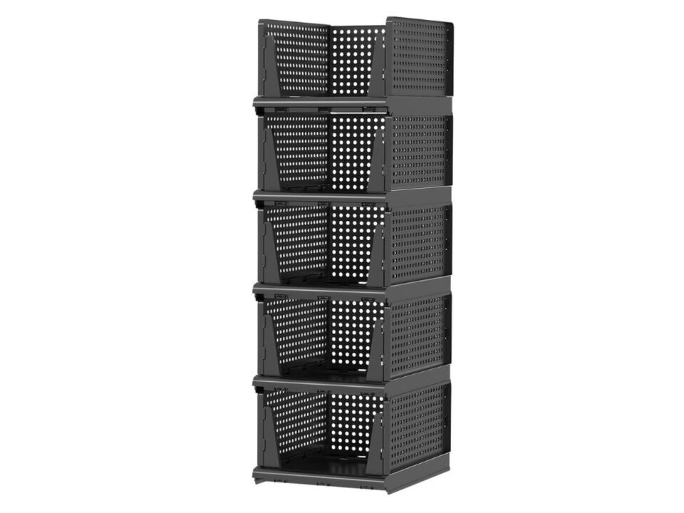 5-Pack Folding Closet Organizer | Stackable Plastic Storage Bins for Closet Shelves
