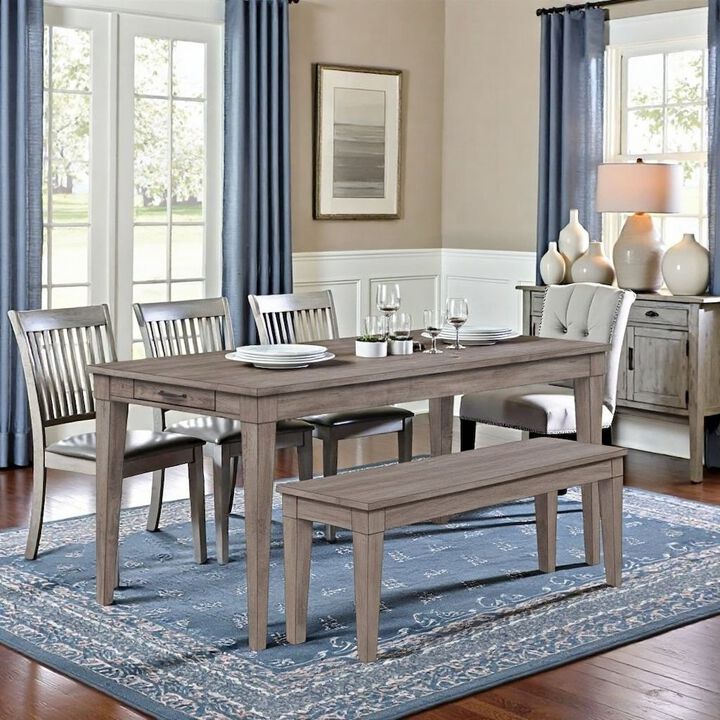 Gray Wood Dining Table with 2Drawers &ndash; Farmhouse Kitchen Table for 4