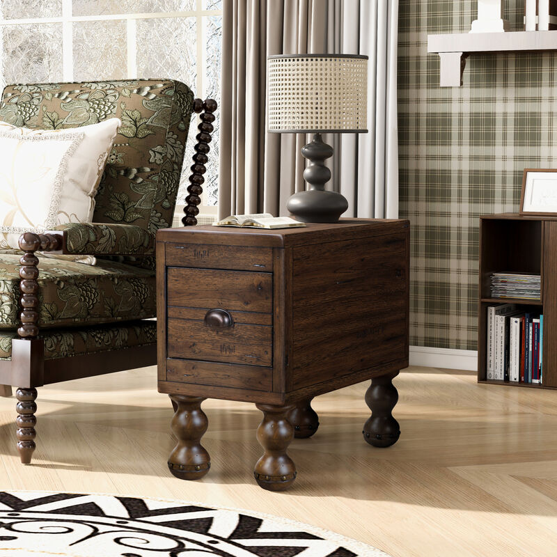 GOODSILO Solid Wood Rectangle End Table with Drawer for Small Spaces Living Room Bedroom Nightstand Easy Assembly image number 1