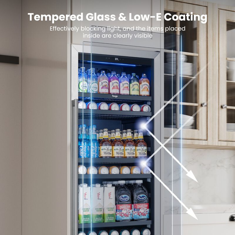 24 inch Beverage Refrigerator fridge,Freestanding or Built-In 373 Cans Beverage cooler with Glass Door for Home,Bar image number 7