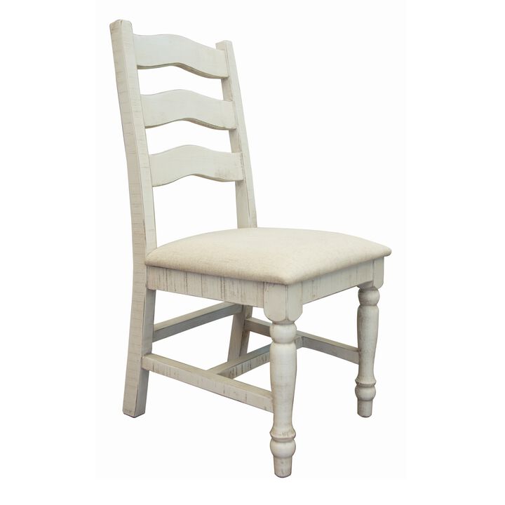 Ziay Side Dining Chair Set of 2, Ladder Back, Turned Legs, Ivory Upholstery - Benzara