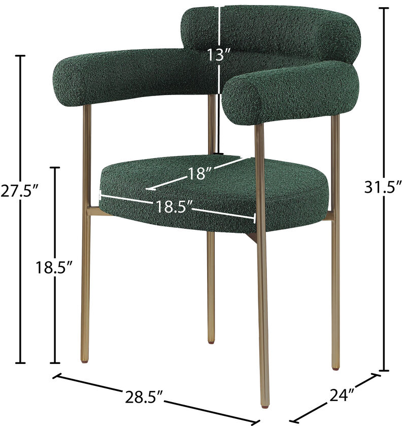 Meridian Furniture Blake Green Boucle Fabric Dining Chair, Set of 2