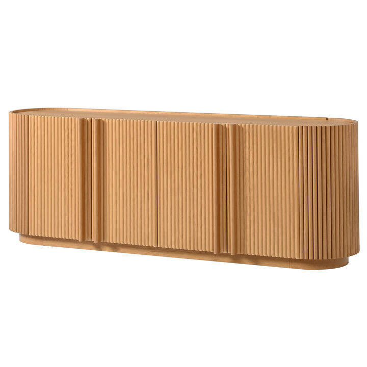 Merax Modern Fluted Media Console with 2 Adjustable Shelves, 4 Cable Holes, Rounded Edges