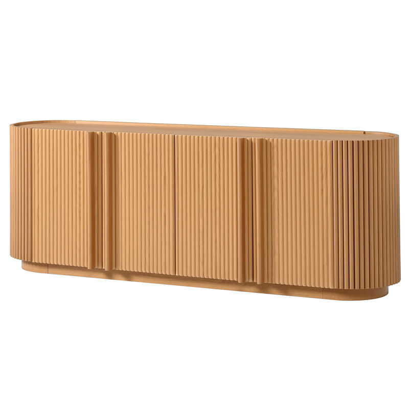 Merax Modern Fluted Media Console with 2 Adjustable Shelves, 4 Cable Holes, Rounded Edges image number 0