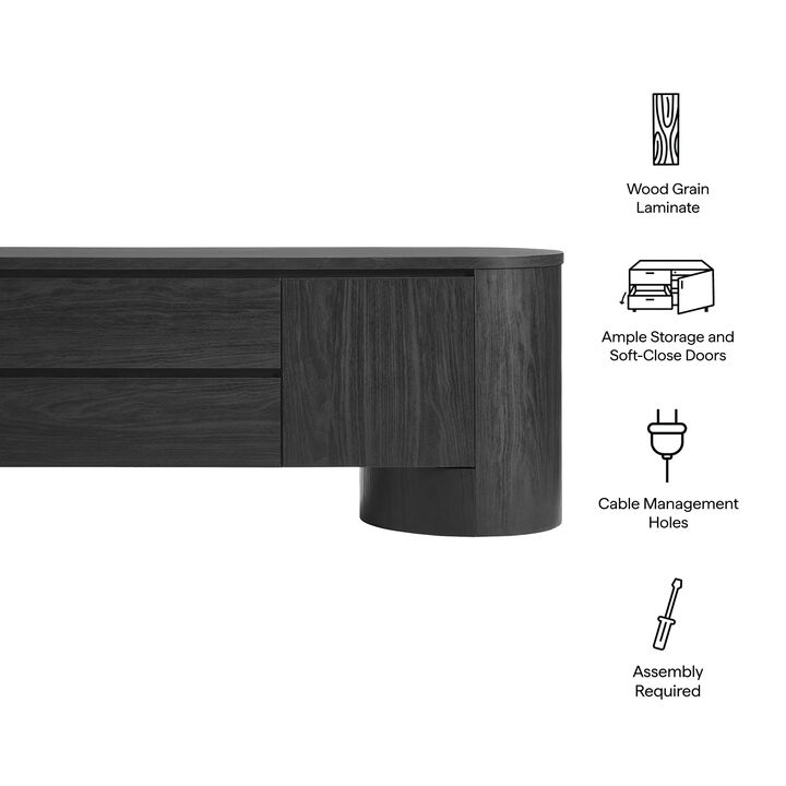 Modway Duval 71 Inch Oval TV Stand in Black &ndash; Low Profile Mid Century Modern Media Cabinet - Living Room Entertainment Center with Storage