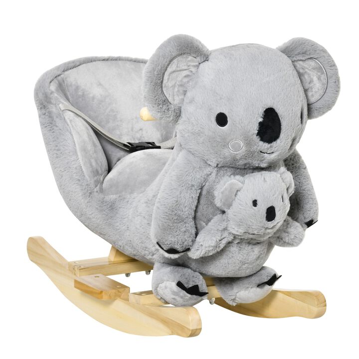 Gray Toddler Toy: Koala Plush Rocking Horse with Sounds