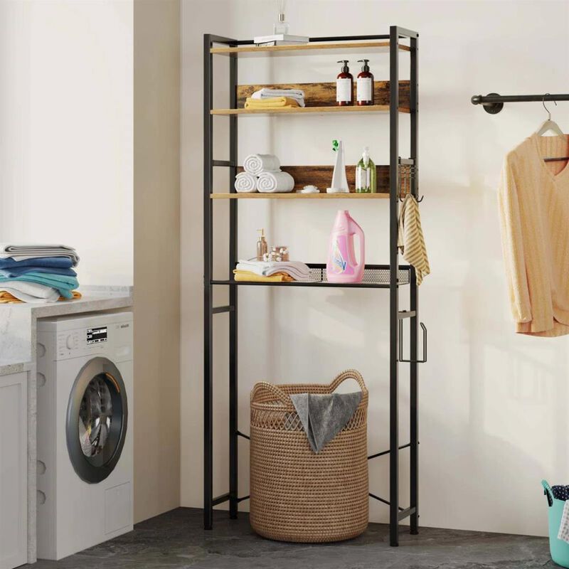 Hivvago White Over the Toilet Storage Freestanding Modern Metal Wood Shelving Unit